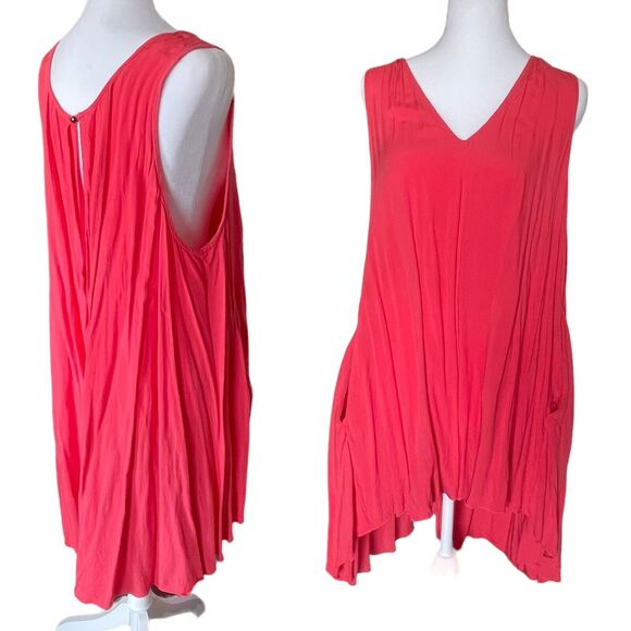 Free People Salmon Pink Tunic Top Shirt Womens Size Medium Oversized Pockets - Picture 1 of 11